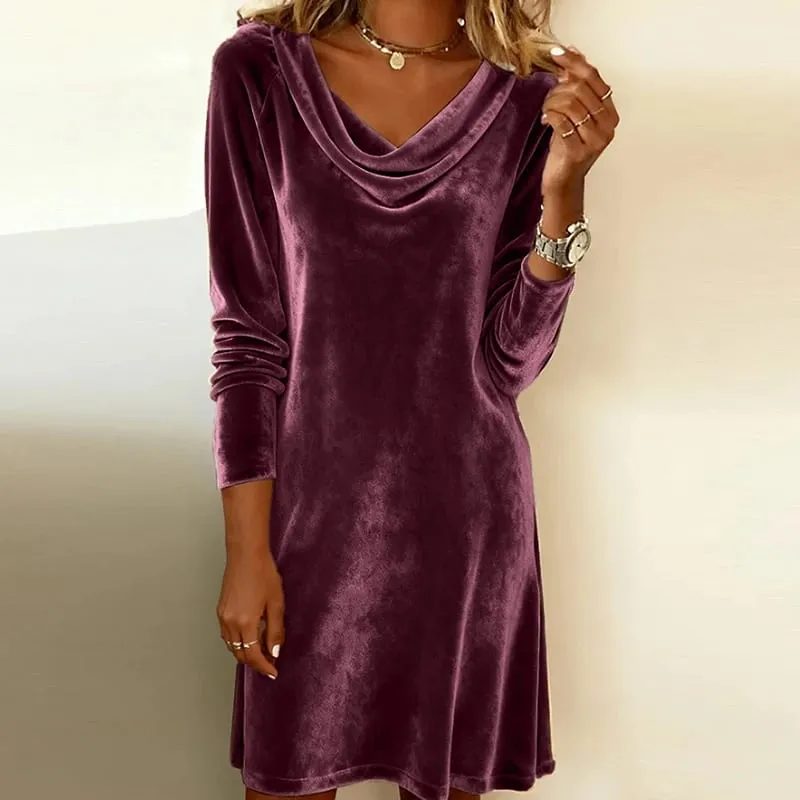 Fashion Gold Velvet Dress Women Autumn Winter Long Sleeve Party Dresses For Women Fashion Mini Dress Lady Christmas Dresses