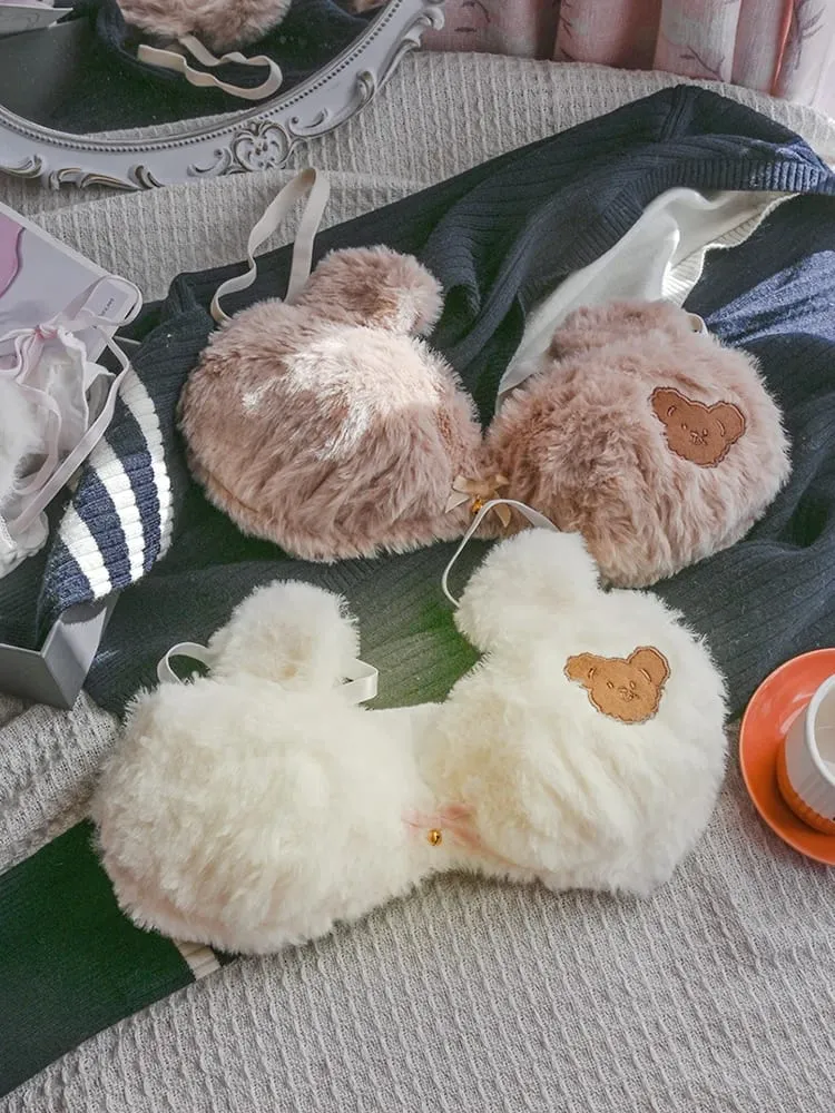 Women Winter Cartoon Plush Comfortable And Adorable Girl Bra Sexy Hot Lingerie Sexy Bras Soft Cute Bear Japanese-style Lingerie