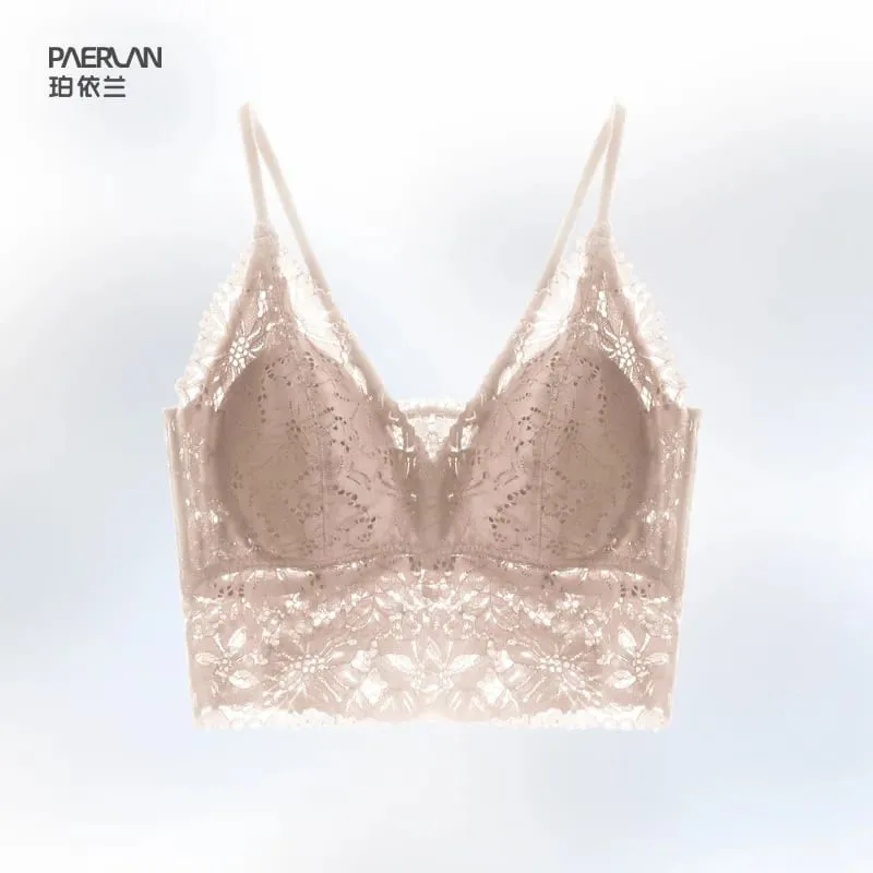 One-Piece Vest Bra Hollow outVCollar Lace Sexy Lingerie Straps Wireless Bra for Women