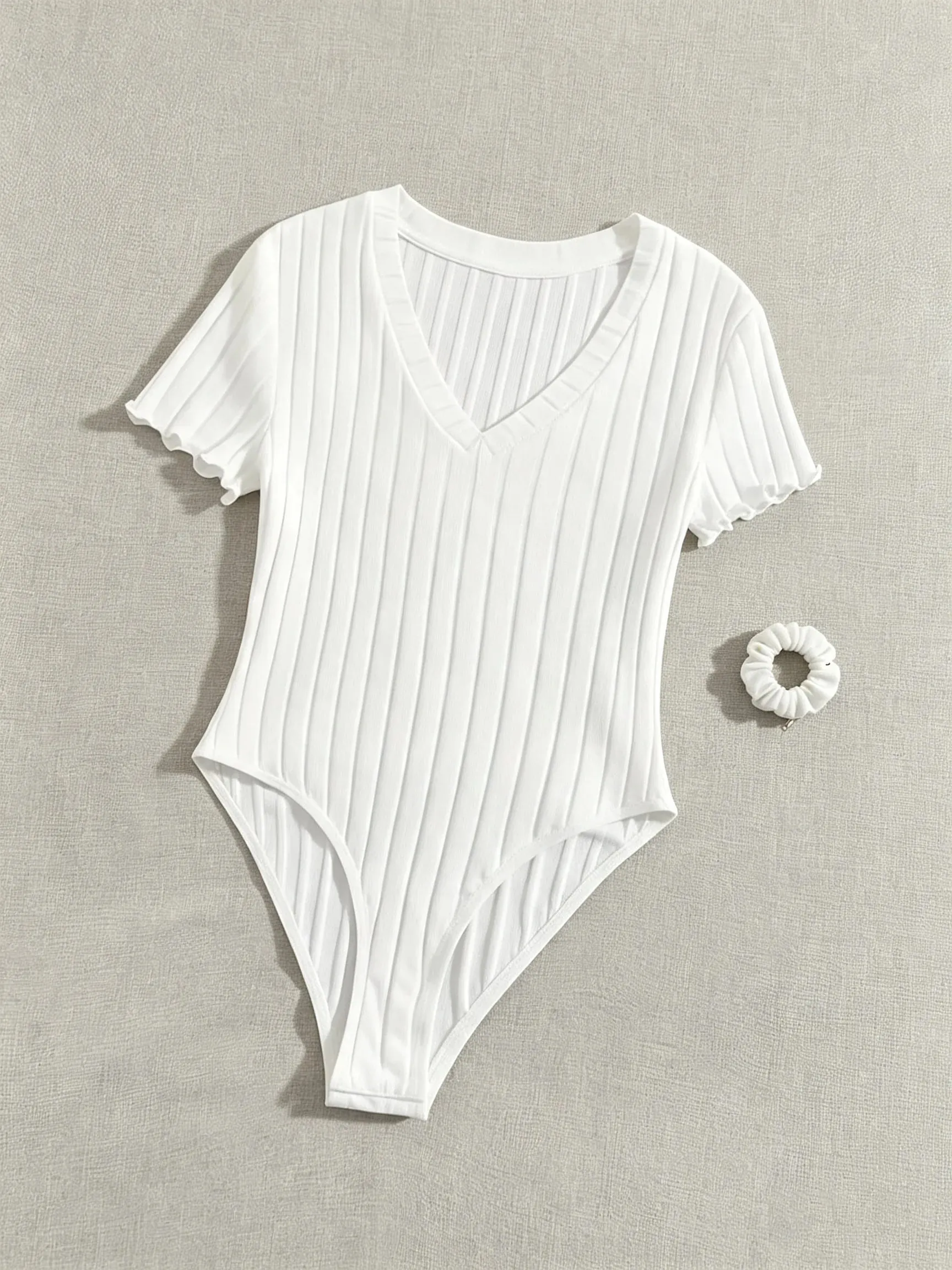 Lettuce Trim Ribbed Bodysuit Women's Sleeveless High Waist Bottom Control Shapewear for Slimming Effect