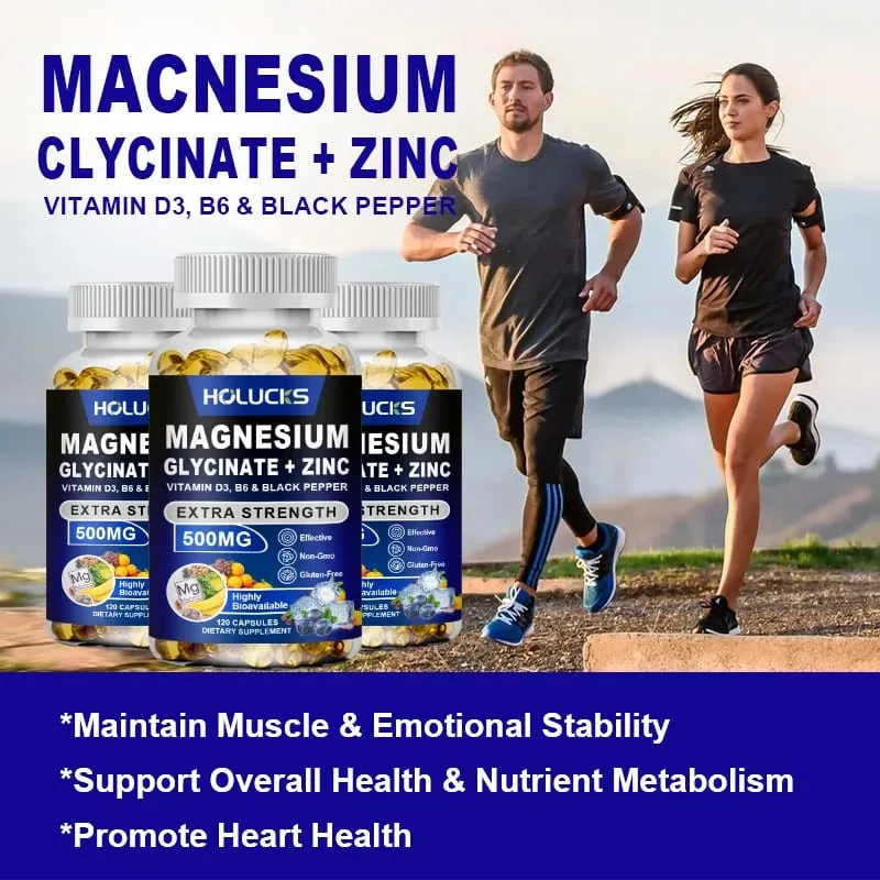 Magnesiumglycinaat en zinksupplement voor spiergewrichten Botenzymen en hartgezondheidsondersteuning Immuunontspanning Stemming