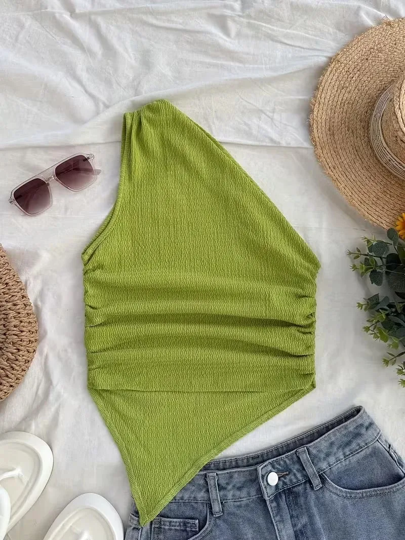 Women's Summer Holiday Asymmetrical Neckline Tank Top Cropped Top