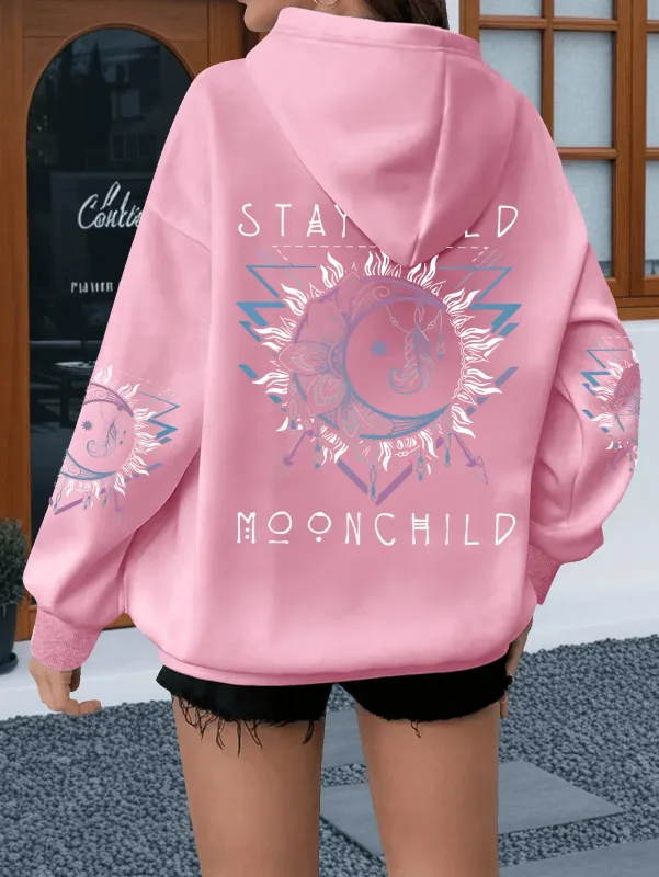 Women's Sun and Moon Print Hoodies Bohemian Loose Hooded Long Sleeve Vintage Hoodie Gifts — image 13