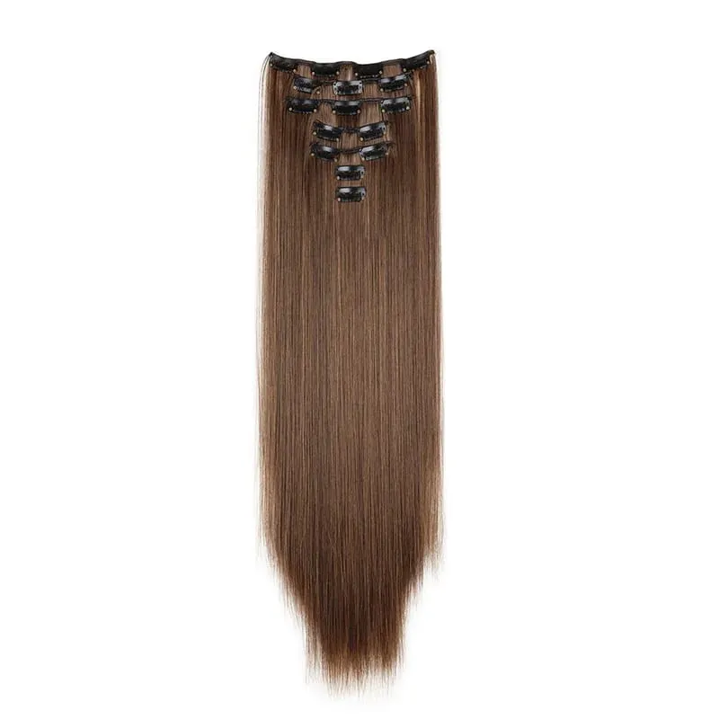 Long Straight Hairstyle 16 Clips 7 Pcs/Set Hair Extensions Natural Synthetic Blonde Black Hairpieces Heat Resistant For Women Kp