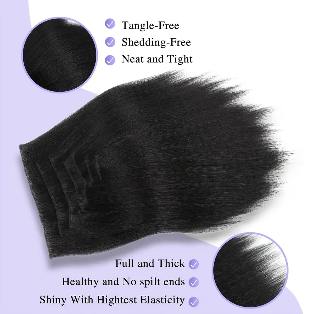 18-22icnh Synthetic Yaki Straight Clip In Hair Extensions For Women Black 7Pcs/Set Synthetic Extensions Hairpiece
