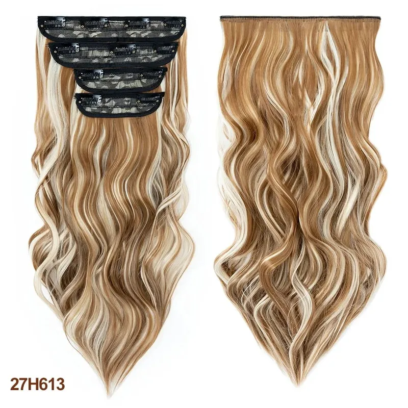 4 Pieces Set Clip In Hair Extensions Highlight Wavy Curly Long Synthetic Hairpieces For Women 22 Inch 180g Hair Clips Hair