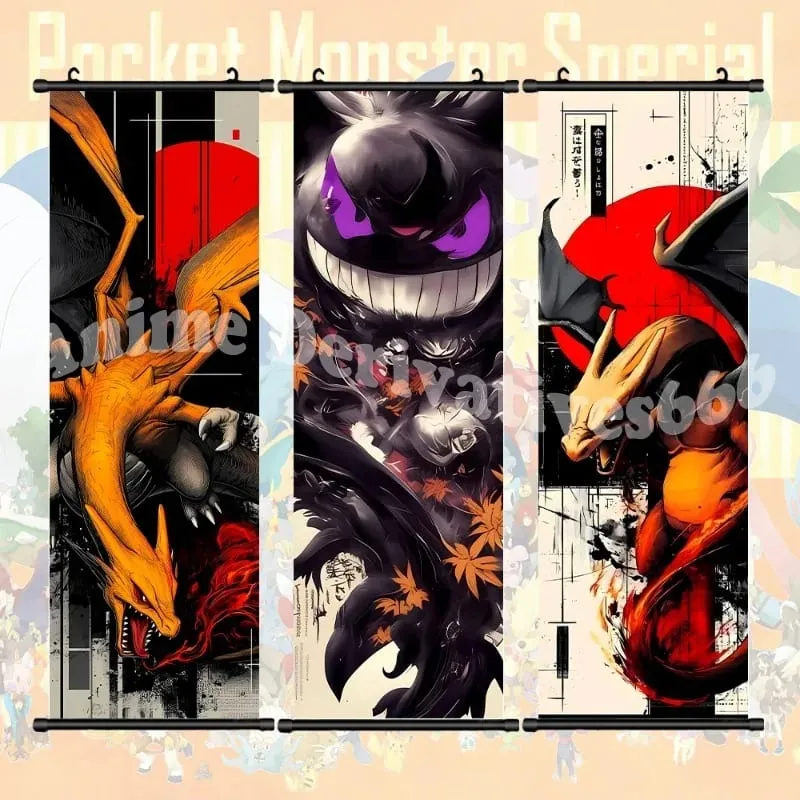 Έντυπη αφίσα Anime Έργα τέχνης τοίχου Gengar Εικόνες Charizard Ζωγραφική Καμβάς Pikachu Κρεμαστά ειλητάρια Διακόσμηση δωματίου στο σπίτι