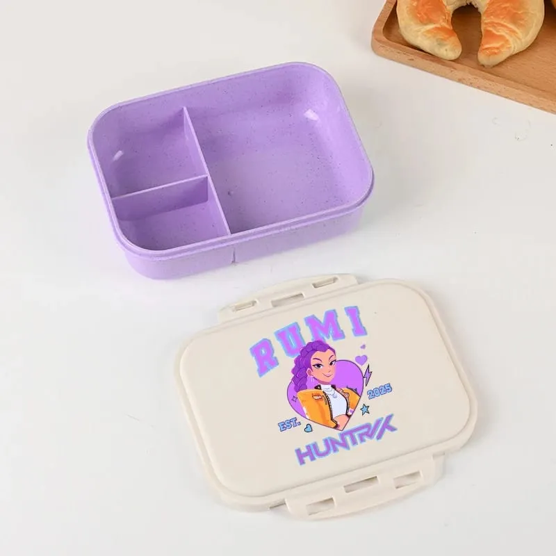 Demon Hunters Lunch Box para sa Boy Girl Cute Mira Zoey Jinu Portable Plastic Bento Box na may Dinnerware Food Fruit Container