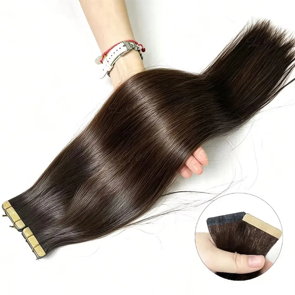 PU SKin Invisible Seamless Real Human Hair Tape in Hair Extensions Brazilian Dark Brown 16-24 Inch Remy Straight Hair 100% Human Hair For Women