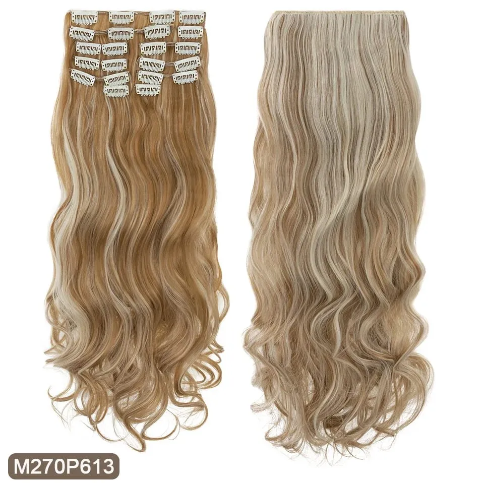 180g 12PCS Wavy Clip in Hair Extensions 22" Long Synthetic Thick Clip On Hair Extensions for Women Full Head Hairpiece