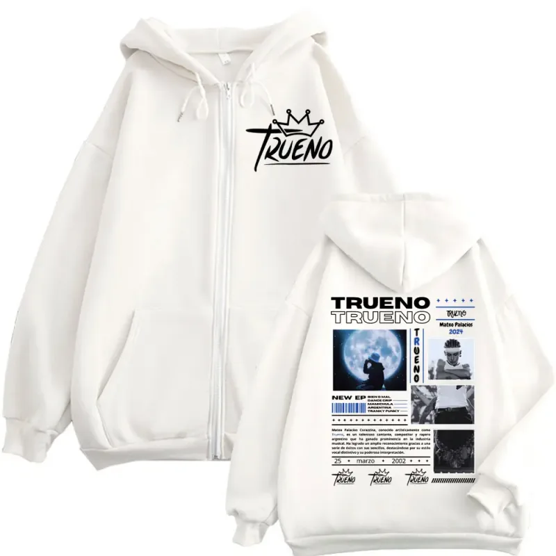 Rapper Trueno Double Sided Print Zipper Hoodie Lalaki Babae Harajuku Hip Hop Zip Up Sweatshirts Kaswal Fashion Oversized Pullover