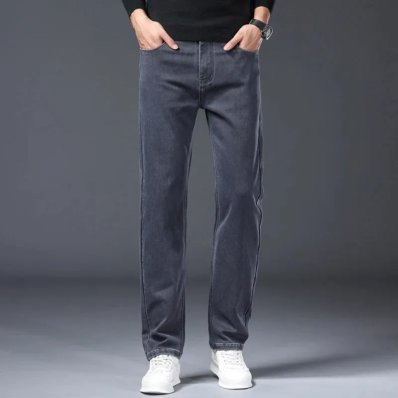 Jean extensible classique droit pour homme, en coton Lyocell, confortable, doux, pantalon Denim décontracté, pantalon gris pour le travail et les affaires, printemps