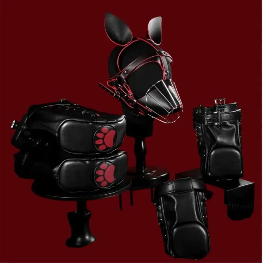 Adult Games Puppy Role Play Kit Fetish Puppy Hood Mask Binding Gloves Boots Protectors Couple Crawling Gear SM Sex Toys 18+