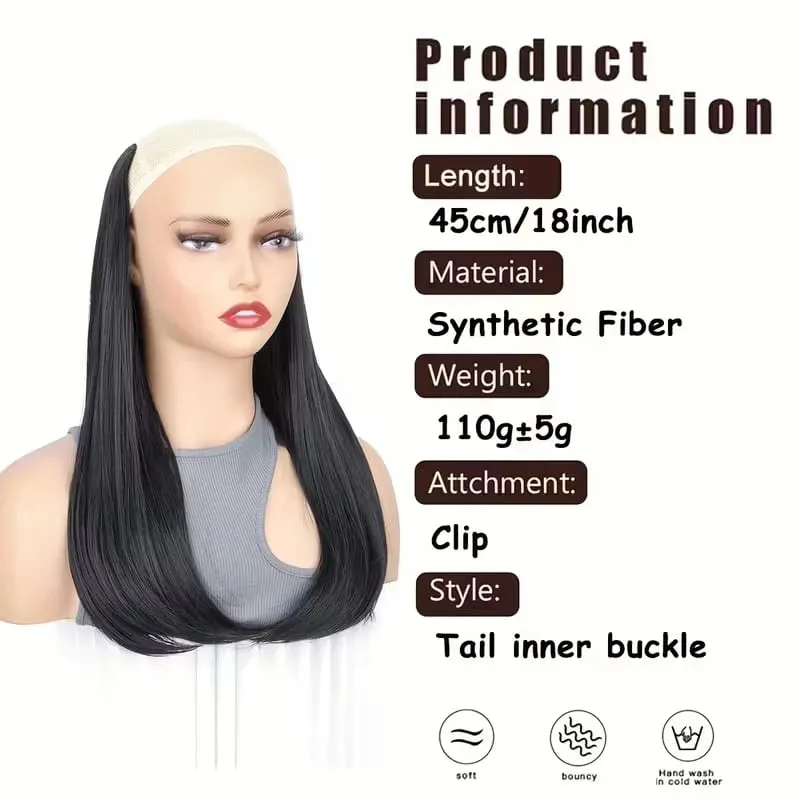 18Inch Synthetic Long Straight Inner Buckle Hair Extension 4 Clips V-shape Natural Brown Black Hairpiece for Women