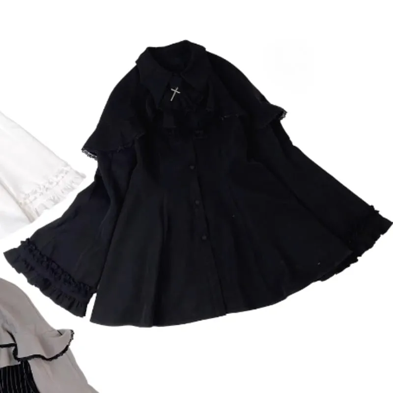 Vintage Lolita Tarzı Mini Elbise Seti Kadın Gotik Y2k Gevşek Flare Kol Sahte İki Adet Parti Elbiseler Kadın Kawaii Sevimli ...