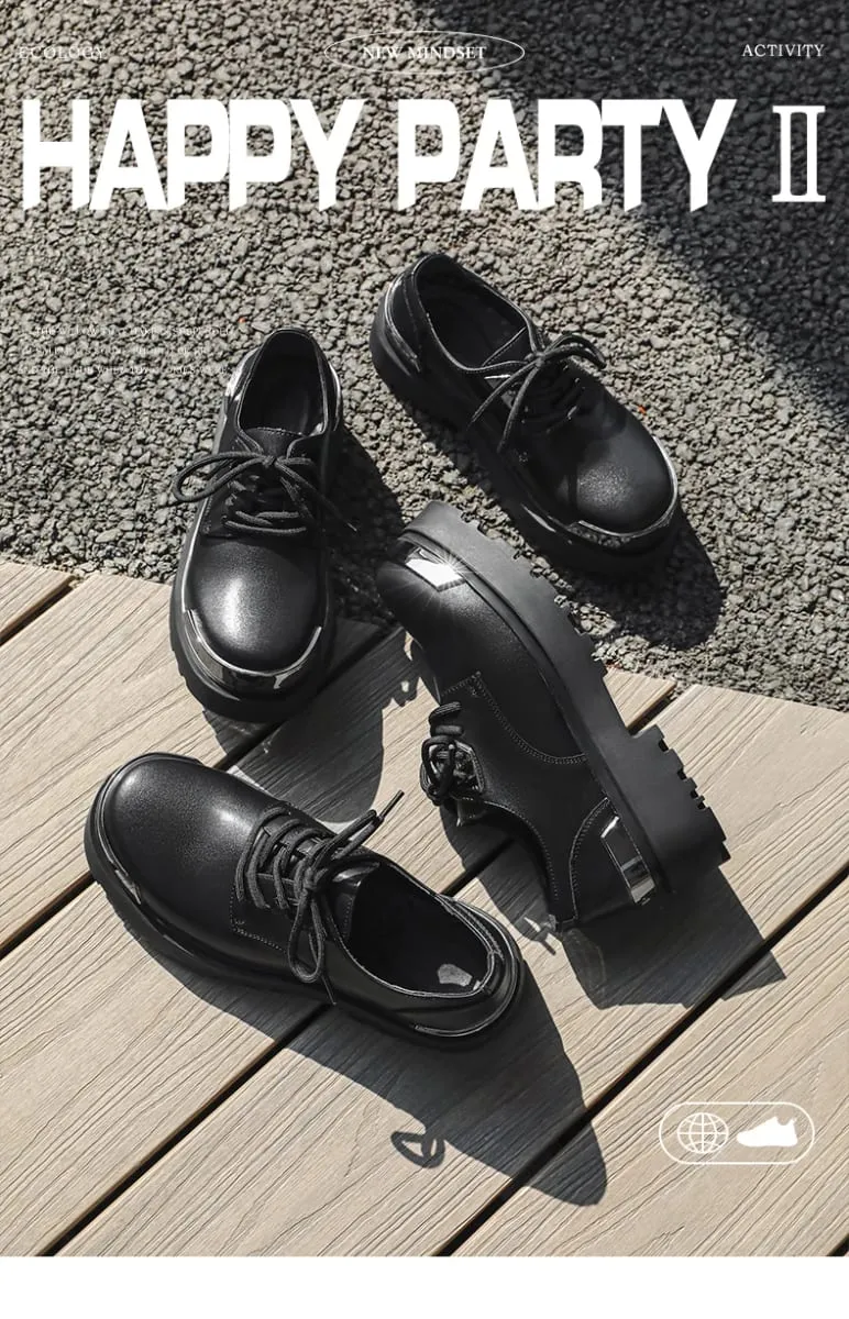 Retro Men Derby Shoes Black Casual Lace Up Thick Soled Wear-resistant Business Couple Commuting Shoes Outdoor Work Shoes Men