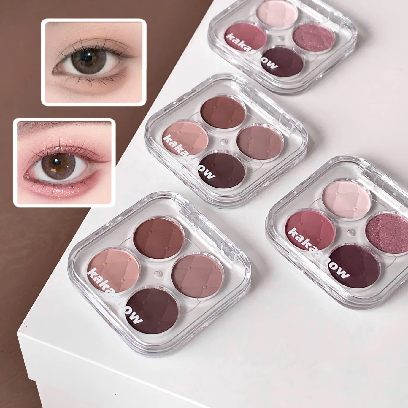 4 Color Eyeshadow Palette Shiny Peach Pink Eye Shadow Matte Milk Tea Eyes Makeup Palette Waterproof Glitter Shimmer Eye Cosmetic