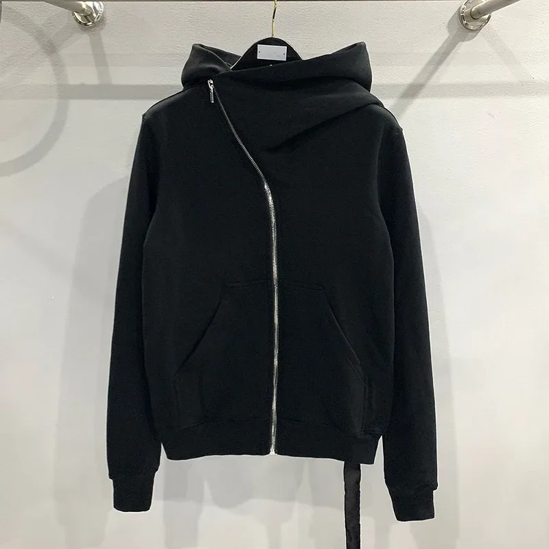 Autumn Zipper Design Black Hoodies Men's Women's Sportswear Jacket American Rock Hip Hop Street Wear Elastic Knitted Coats