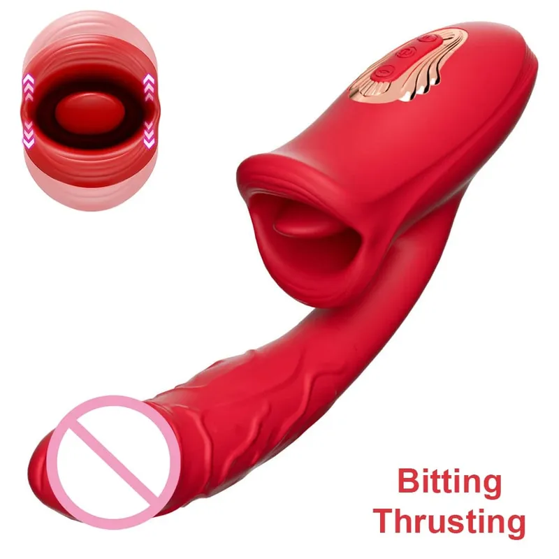 Pag-tap Flapping Vagina Dildo Vibrator para sa Babae Nakakagat Oral Dila Pagdila Clit Sucker Clitoris Stimulator Sex Toy para sa Babae