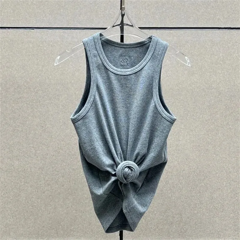 Women's vest New elastic knitted slim fit sleeveless top for summer 2026 Cotton blend round neck pullover women's corset T-shirt