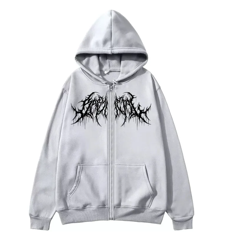Y2K Zipper Hoodie Men's Trendy Printed Hip Hop Style Gothic 2026 Autumn/Winter Warm Long Sleeve Sweatshirt