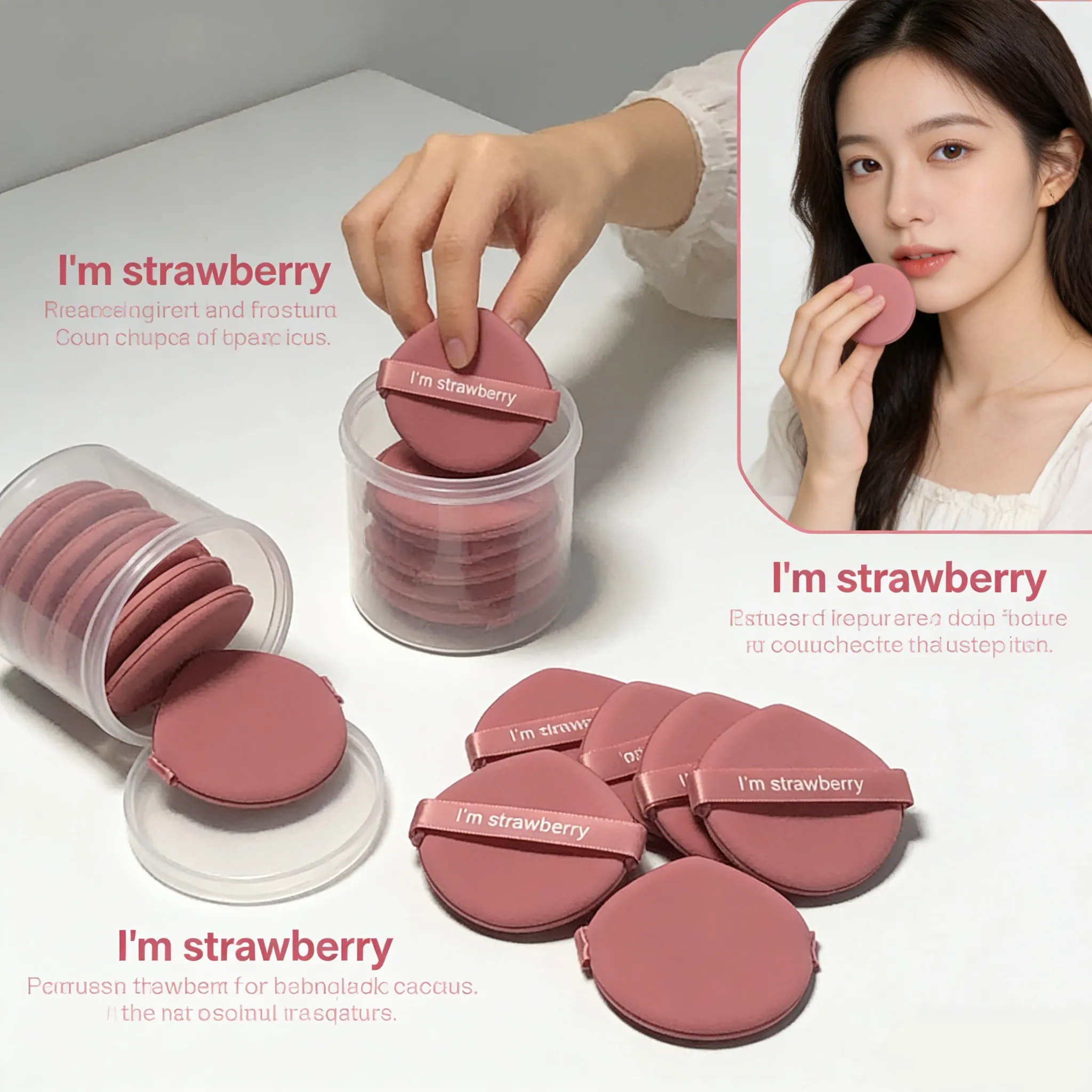 7 Pieces of Pink Drop-Shaped Powder Puff Suitable for Use with Dry Powder to Set Makeup or with Wet Powder for Foundation.