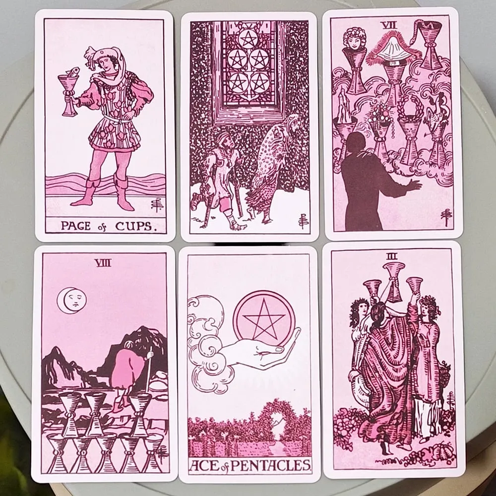 Rose Rider Tarot Deck in Tin Box - 11*6.2cm 78 Classic Vintage Pink Tarot Cards with Guidebook Aesthetic Rose Pink