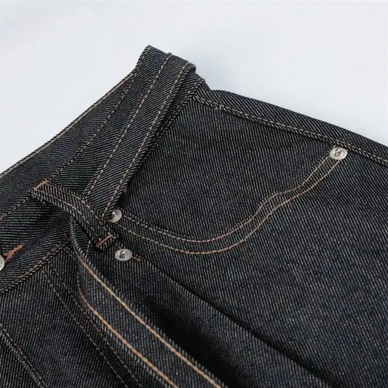 American-style Distressed Washed Jeans Visible Stitching Belt Unisex Loose-fitting Wide-leg Straight-leg Denim Pants 9X3768