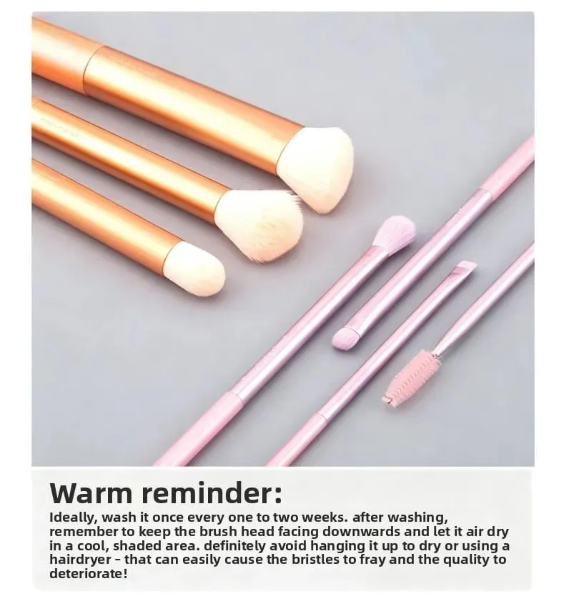 7Pcs R Series Orange Slanted Cut Makeup Brush Set with Beauty Sponge Blender Fluffy Brushes for Foundation Make-up