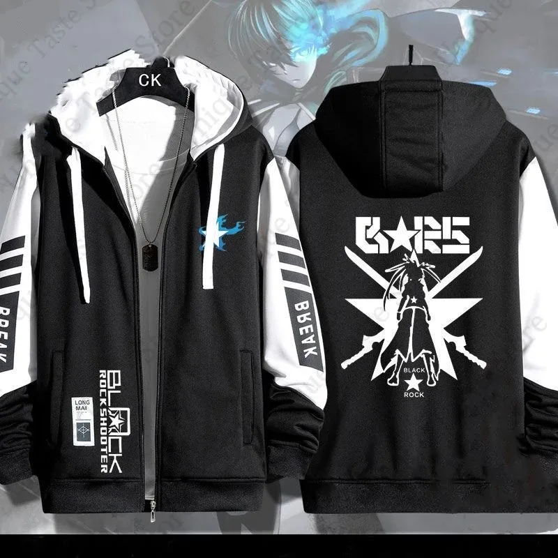 ‌BLACK ROCK SHOOTER Hoodies Anime Cartoon Kuroi Mato Print Sweatshirt BLACK ROCK SHOOTER Merch Men Women Autumn Zipper Hoodie