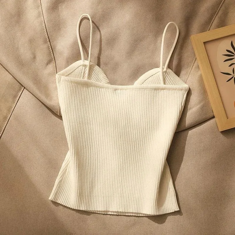 Summer Cross-Knit Suspender Women'S Sexy Beauty Camisole Slim Fit Sleeveless T-Shirt No Chest Pad Short Tank Tops Black White