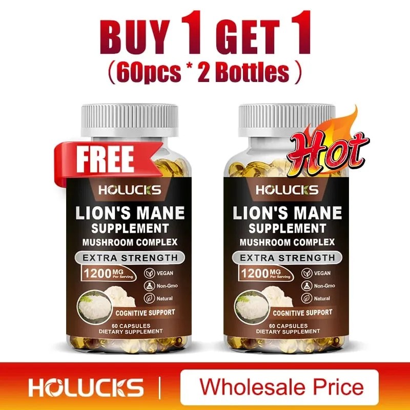 Lion's Mane Mushroom Complex Capsules for Focus Support & Immune Health Improve Memory Protect Brain Nerves Relieve Stress