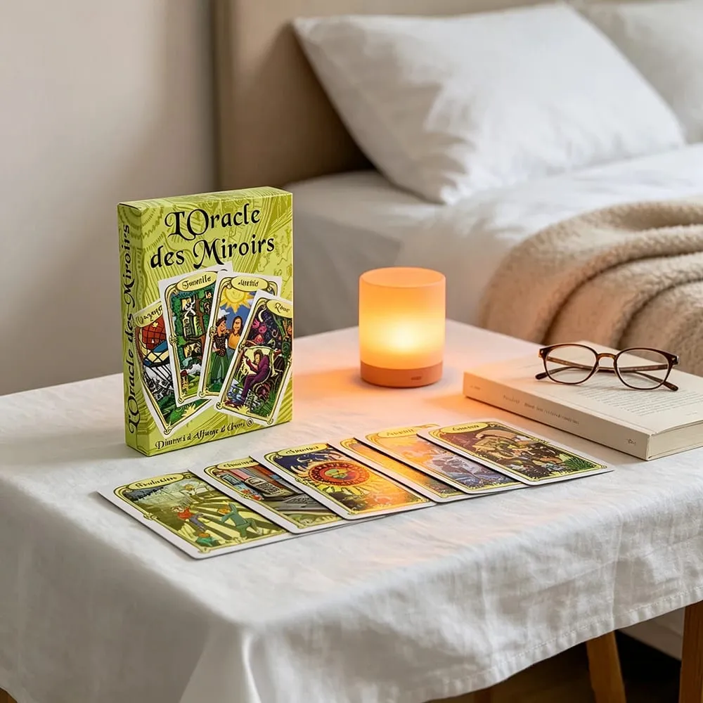 L'Oracle Des Miroirs Divination Cards Game French Mirror Theme Cards Mystic Fortune‑Telling Game with Guidebook for Beginners