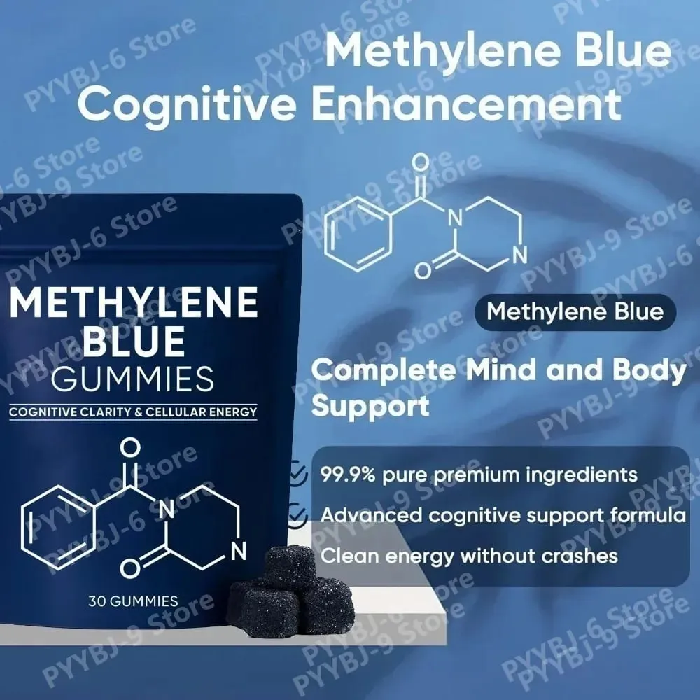 Methylene Blue Gummies Supplement 30/60pcs Focus Energy Support Vegan Non-GMO Gluten-Free Daily Nutrition Chews for Adults