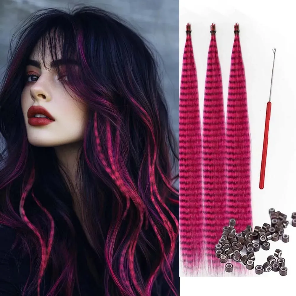 30strands Feather Hair Extension Fake Hair I Tip Rainbow Synthetic Hair 16inch Hairpiece Feather for Hair Extension Y2K Festival
