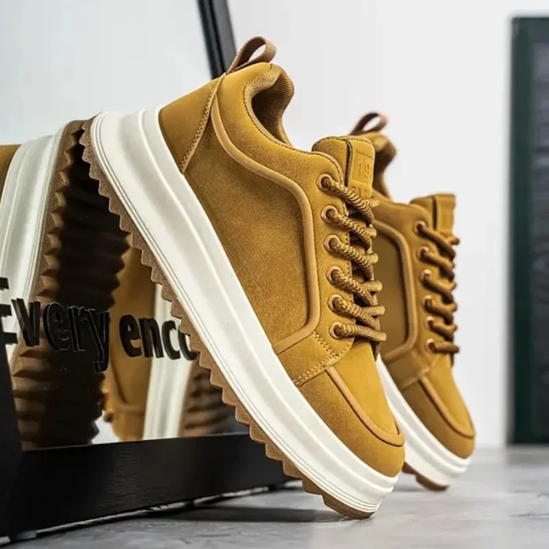 Men Sneakers Spring Autumn Casual Shoes Thick Sole Lace Up Suede Texture Board Footwear Minimalist Daily Wear
