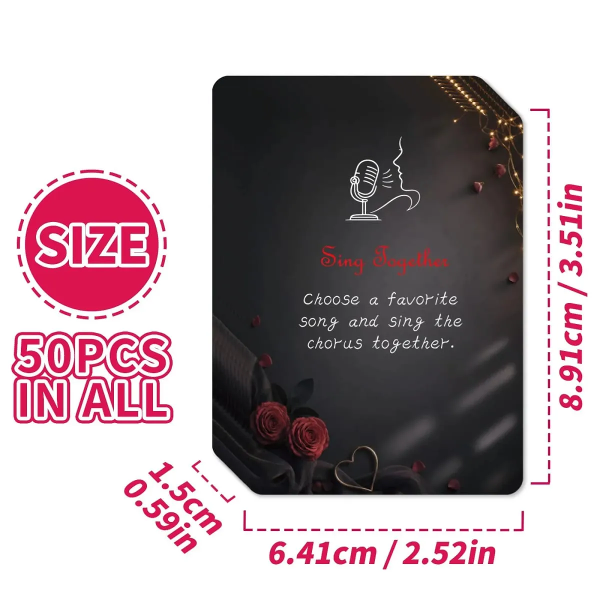 50Pcs Romantic Couple Challenge Cards Black Rose Design Interactive Communication Dating Game Cards for Couples Night