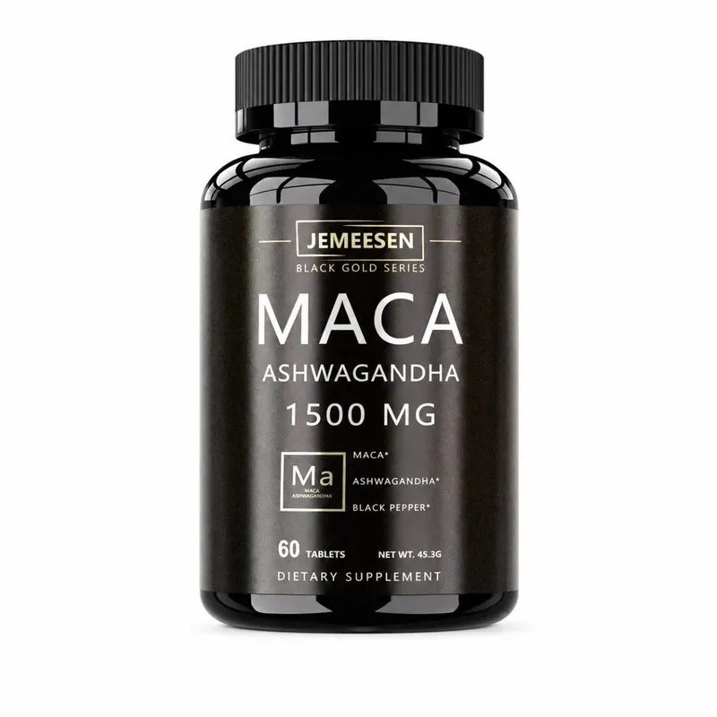 Organic Maca gyökérpor kapszula 1500 mg Maca gyökér kivonatot tartalmazó ashwagandha feketebors-kiegészítő férfiaknak