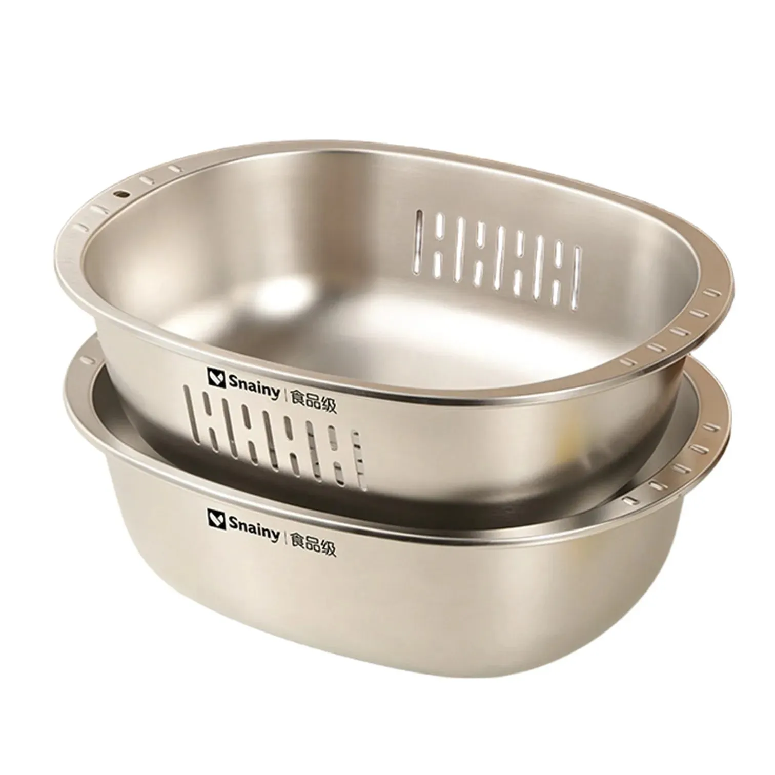 Ultrasonic Polishing Stainless Steel 2 in 1 Bowl and Colander Set Kitchen Fruit and Vegetable Efficient Washing Draing Gadgets