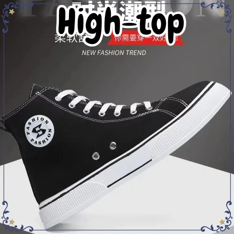 New Black High-top Canvas Mens Shoes Breathable Soft Bottom Non-slip Lace-up Casual Board Sneakers for Daily Streetwear Sneakers
