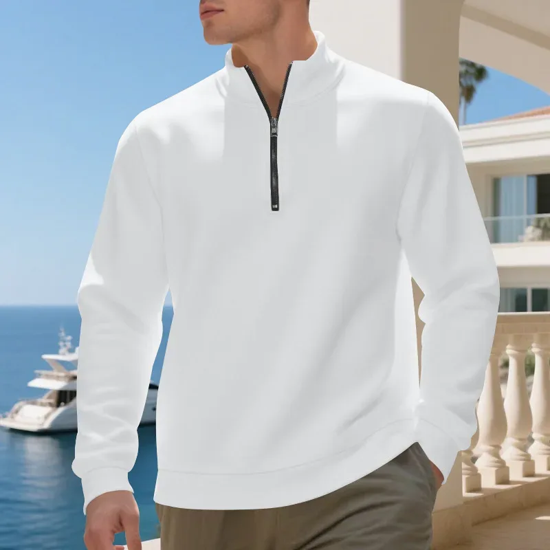 Autumn Winter Men's Fleece Quarter Zip Pullover Man Long Sleeved Loose Stand-up Collar Sweater Casual Comfy Mock Neck Sweatshirt