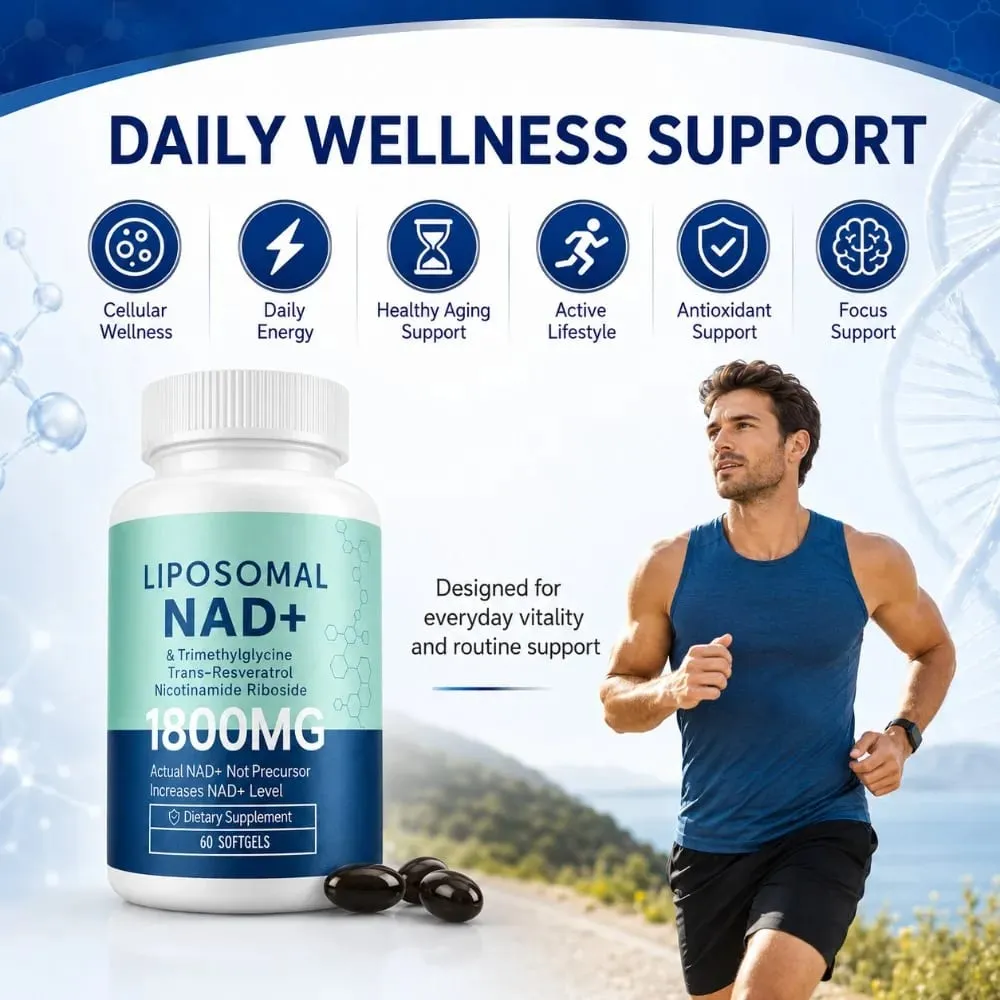 Liposomal NAD+ 1800mg Softgels Nicotinamide Riboside Trans-Resveratrol & TMG Energy Support Non-GMO Gluten-Free 60 Count
