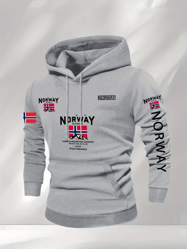 Norwegian Print Fashion Men Women Hooded Sweatshirt Autumn Winter Daily Outdoor Vacation Fitness Casual Loose Warm Sportswear