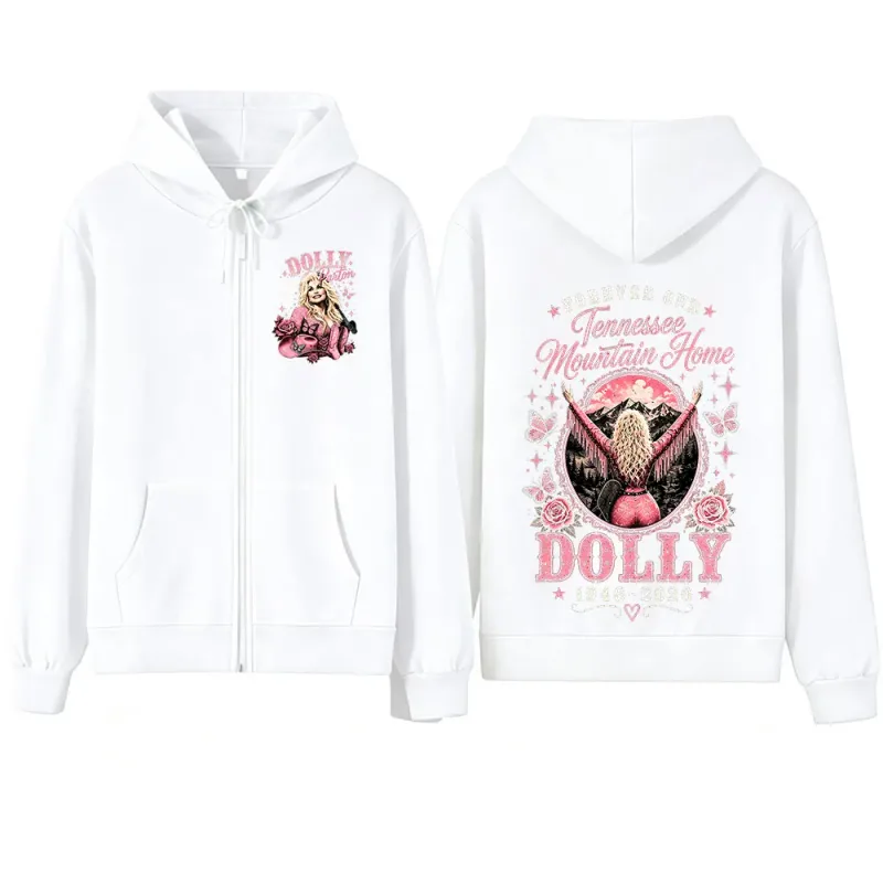 Dolly Parton Tribute 1946-2026 Country Music Zipper Hoodies Men Women Fashion Casual Zip Up Hooded Sweatshirts Jackets Coats