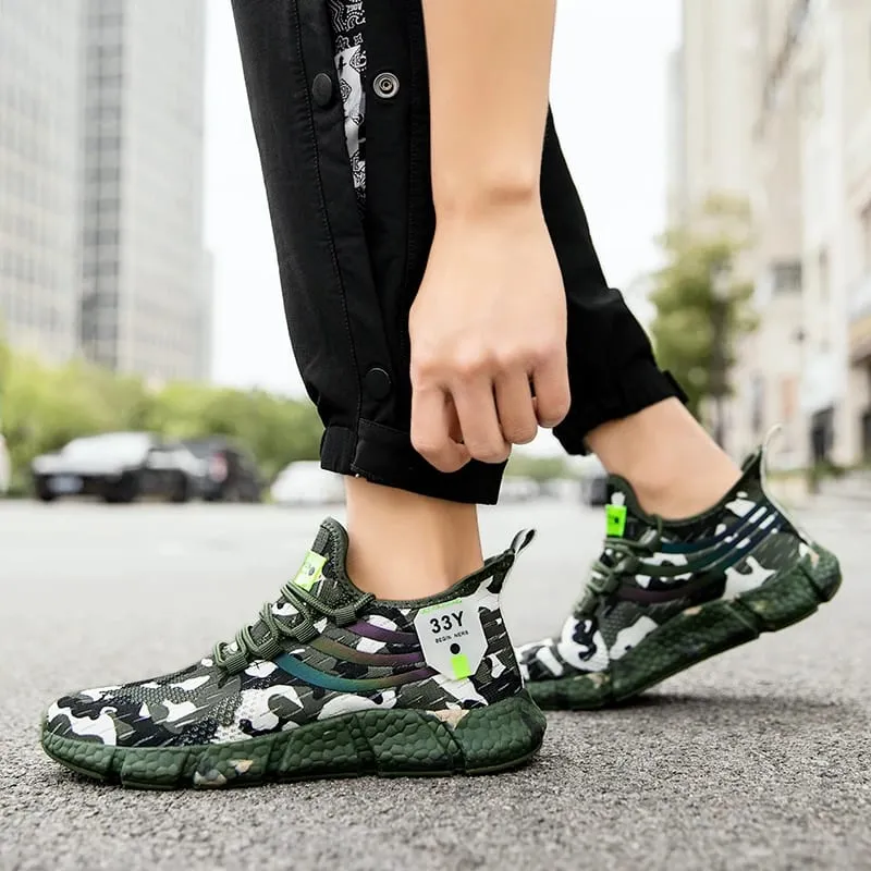 Men's Camouflage Green Sports Shoes Hiking Street Style Slip Outsole and Mesh Upper Series Urban Fashion Fitness Shoes 2025
