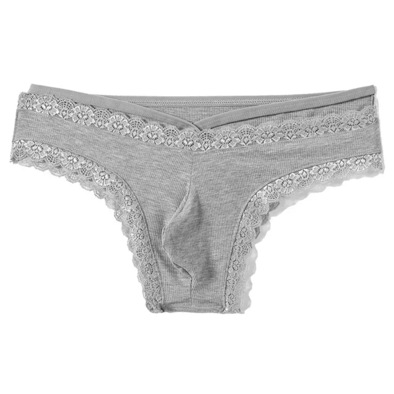 Men Lace Rrim Sissy Gay Seamless Briefs Underwear Mid Waist Bulge Pouch Lingerie Solid Men's Lace Edge Lingerie