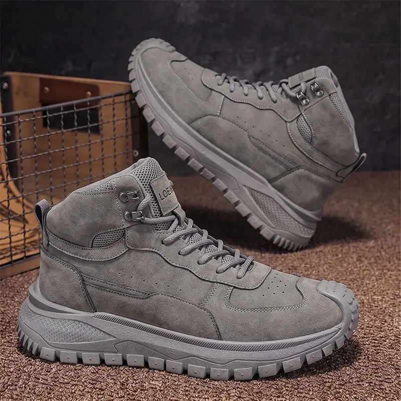 Men High‑Top Ankle Casual Shoes Suede‑Look Thick Lug Sole Lace‑Up Comfort Sneakers For City Walking Daily Outing Street Style — image 1