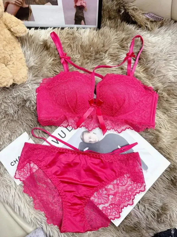 Sujetador Push Up para Busto Pequeño - Conjunto de Bralette de Encaje Francés Chic Soporte de Comodidad Inalámbrico Ropa Interior Anticaída para Mujeres Pequeñas