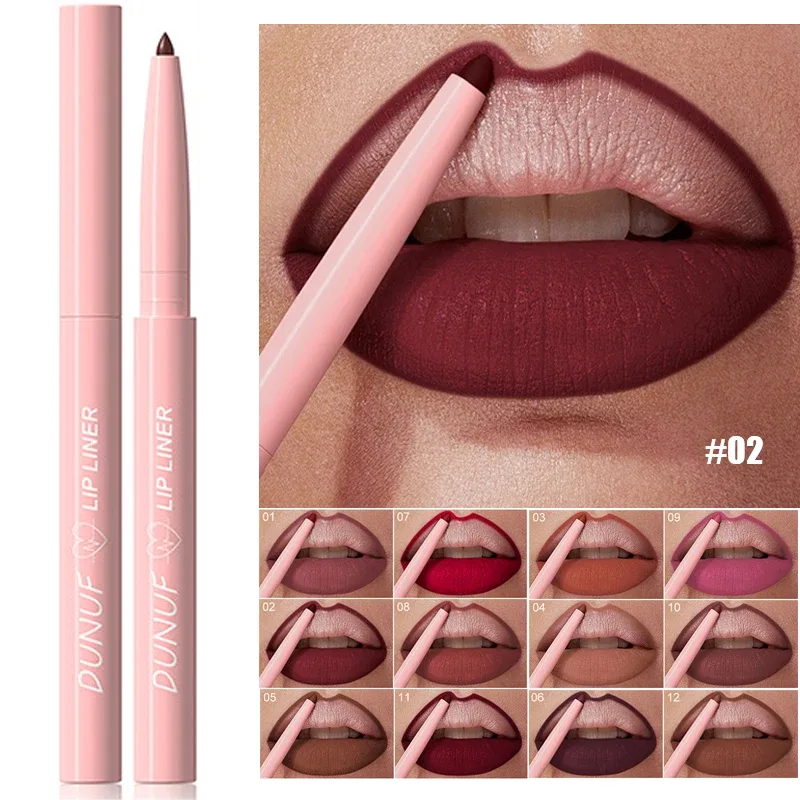 Lápiz Delineador de labios rojo mate, 12 colores, resistente al agua, antiadherente, lápiz labial delgado, maquillaje, delineador de labios rosa desnudo, contorno de labios