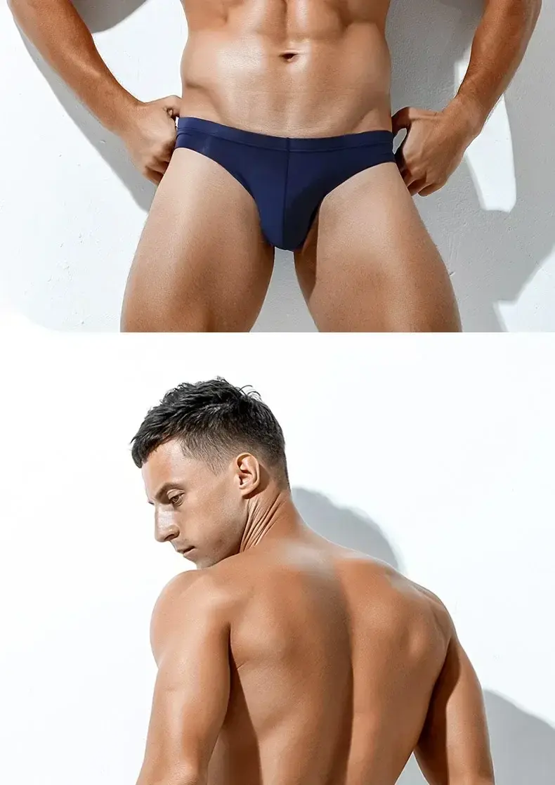2PCS Men's summer underwear: Ice Silk, low-waisted triangular underpants, personalized, ultra-thin, breathable shorts